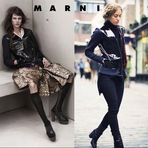 Marni x H&M Patent Leather Bomber Jacket Size 2 Navy Blue Black